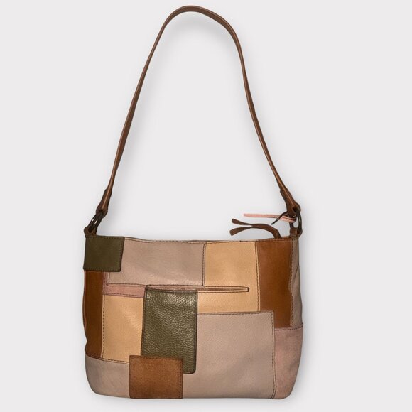 The Sak Indio Patchwork Hobo Pink Tan Mixed Leather Shoulder Bag Bohemian Boho - Picture 8 of 8